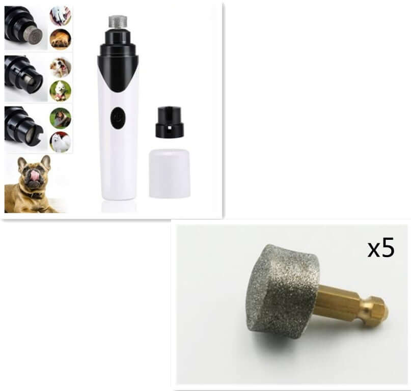 Pet dog and cat nail grinder with grinding head, designed for low noise and vibration trimming for sensitive pets.