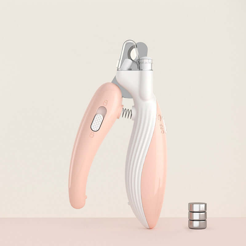 LED electric pet nail clippers with ergonomic non-slip handle for safe and easy use, designed for small pets.