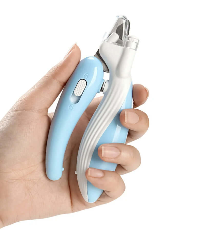 Light blue pet nail clippers with ergonomic design, perfect for trimming small and medium pets' nails.