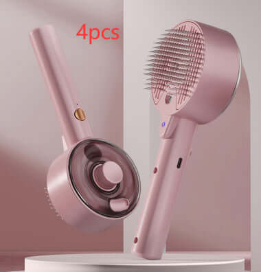 Dog and cat steam brush in pink, featuring a mist spray and UV sterilization for grooming pets.