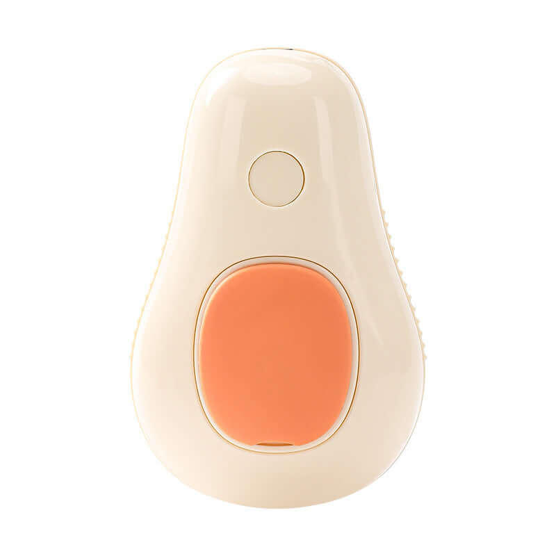 Avocado-shaped electric pet grooming brush for cats and dogs with self-cleaning feature and massage function.