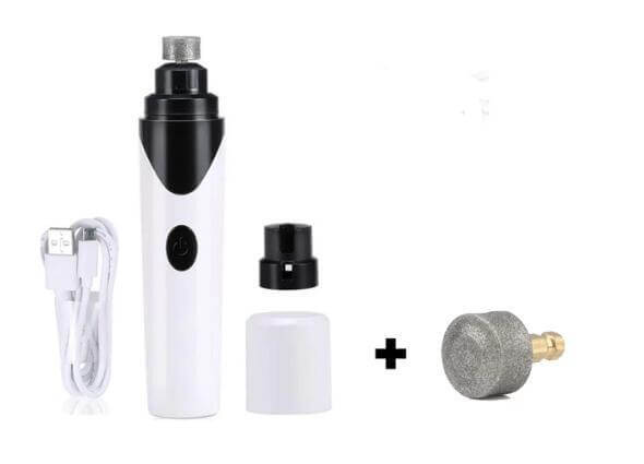 Pet nail grinder set with USB charger and interchangeable grinding head for low noise and painless trimming.