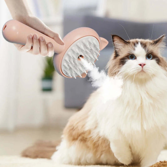 Cat grooming brush in use, removing fur and providing a massage while reducing shedding for a happy cat.
