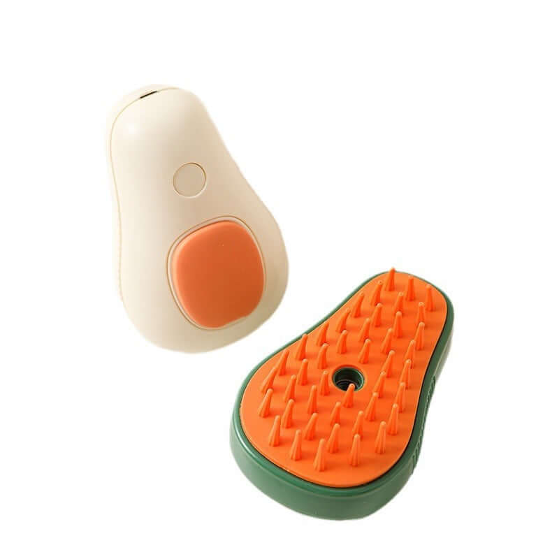 Avocado-shaped electric cat brush for grooming and self-cleaning, ideal for cats and dogs.