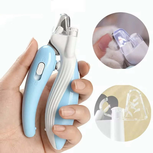 LED electric nail clippers for pets, designed for easy trimming with built-in light for safety.
